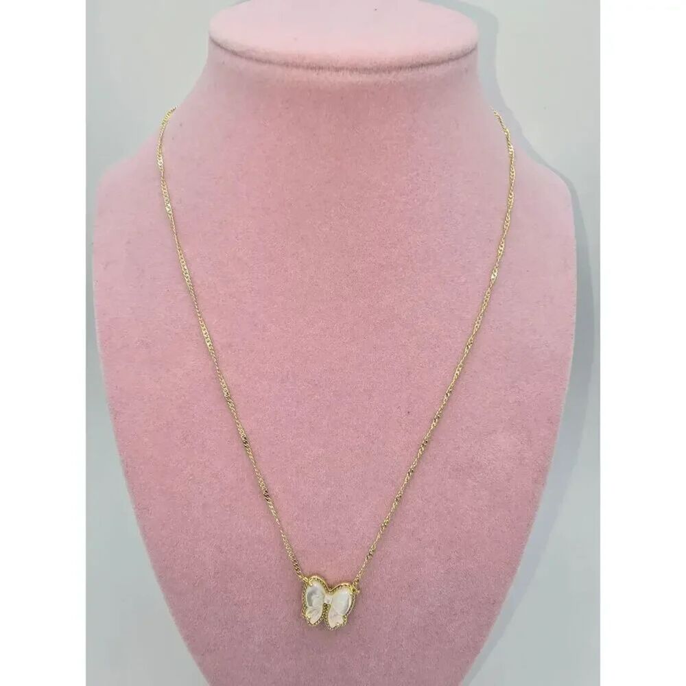 NWOT Kendra Scott Haley Bow Ivory Mother Of Pearl Gold Necklace - Picture 12 of 16